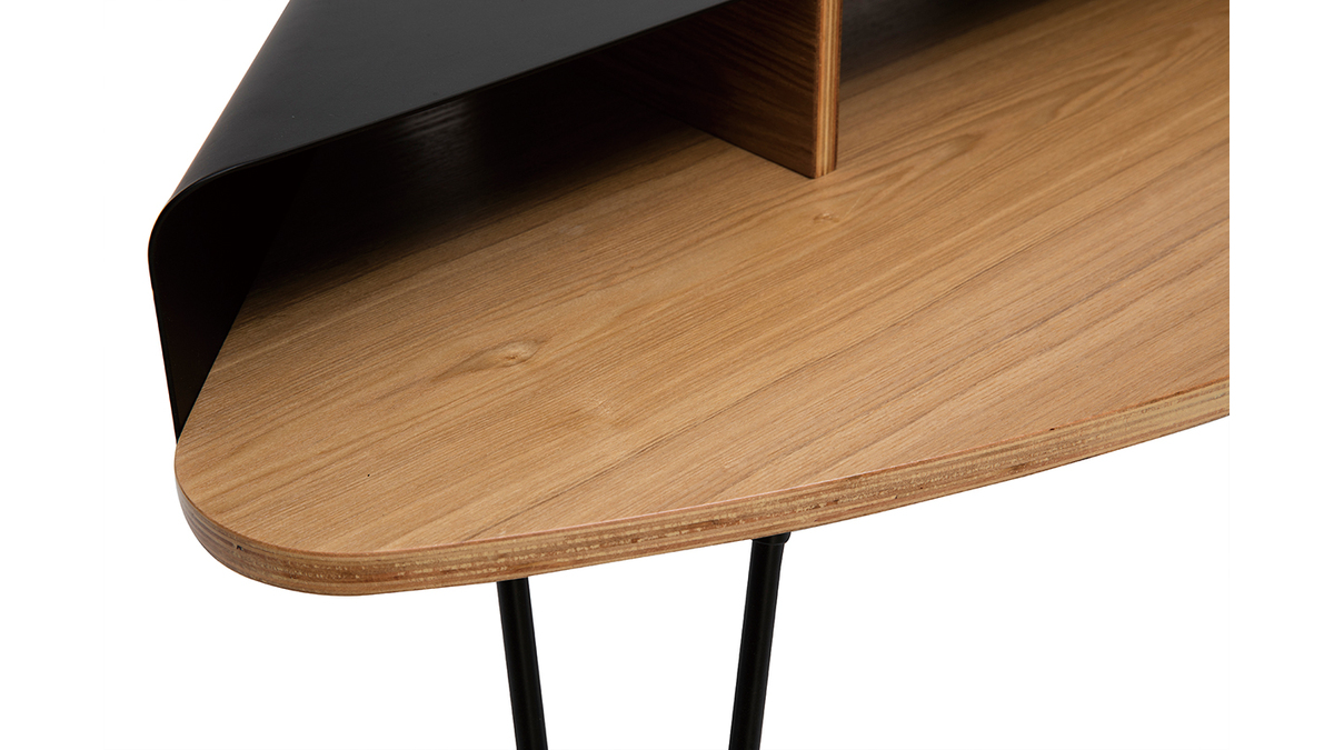 TV-Eckschrank aus schwarzem Metall und Esche QUARTER