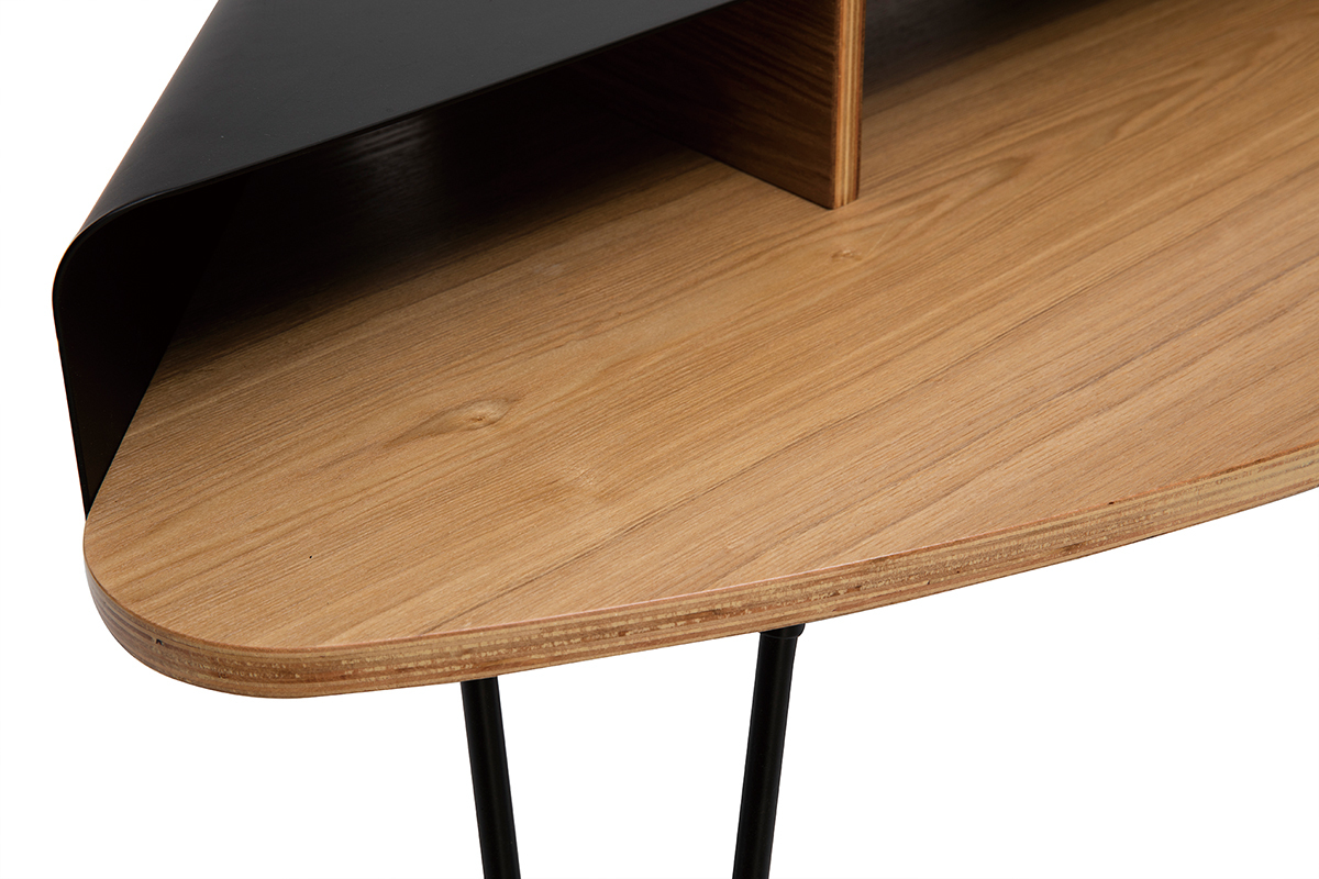 TV-Eckschrank aus schwarzem Metall und Esche QUARTER