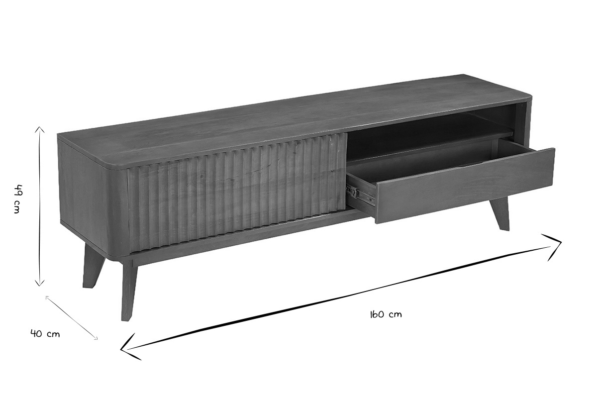 Ma�e des TV-M�bels in Schwarz und Wei�: 160 cm lang, 40 cm hoch.