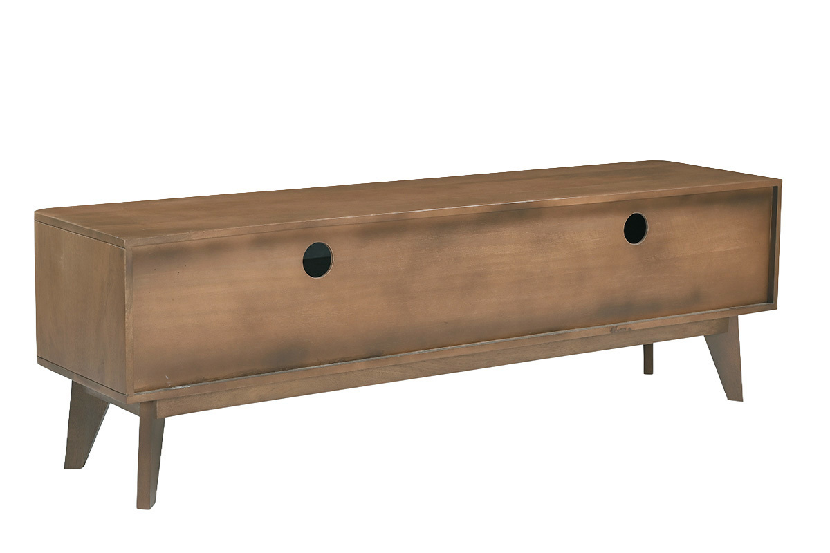 Fernsehschrank aus dunklem Mangoholz, Schiebet�r, 3/4-R�ckansicht, L�nge 160 cm
