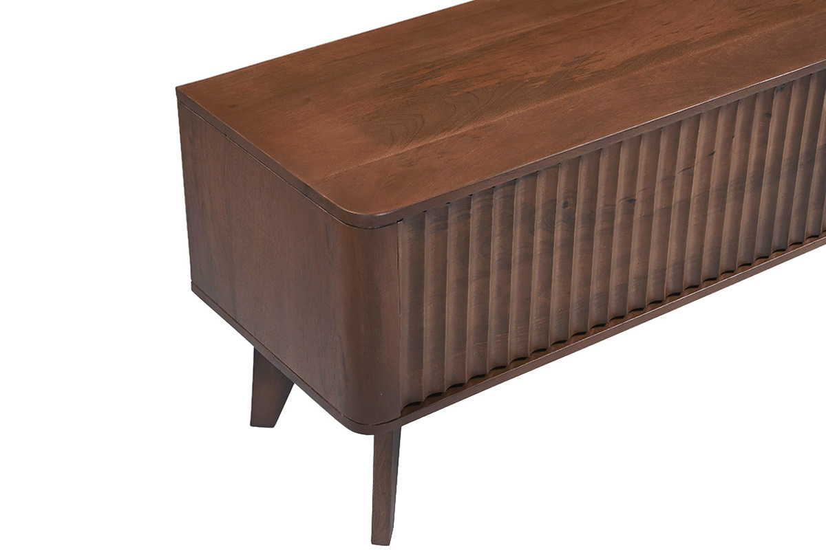 TV-M�bel ALDA aus massivem Mangoholz, dunkelbraun, mit Schiebet�r, 3/4-Ansicht