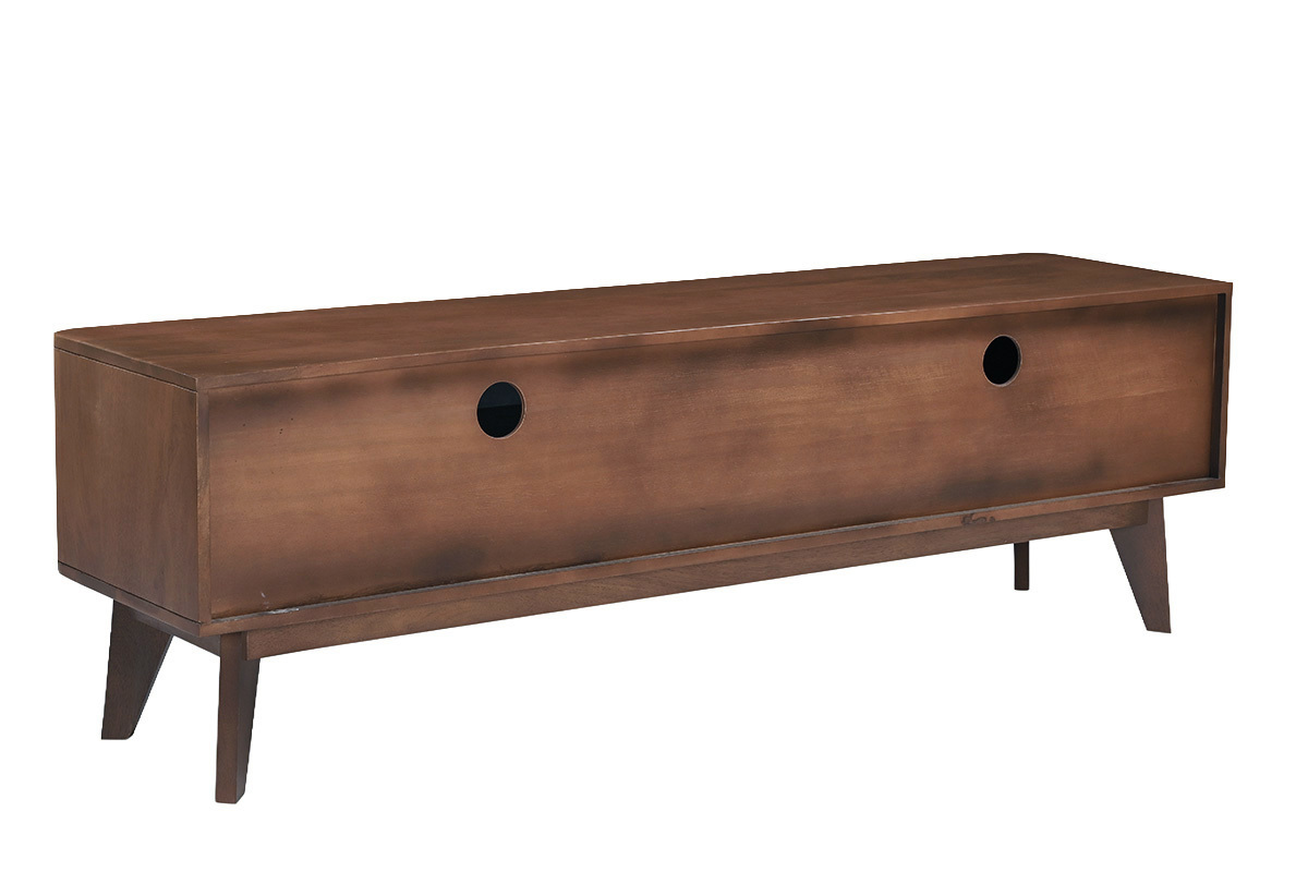 Fernsehschrank aus massivem dunklem Mangoholz mit Schiebet�r, R�ckansicht.