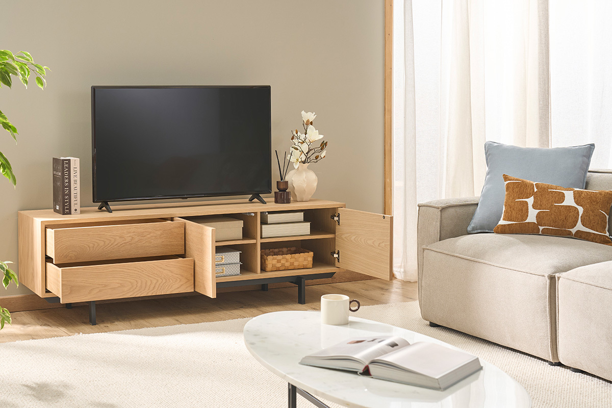 TV-M�bel aus Eichenholz mit geschlossenen Aufbewahrungsm�glichkeiten L160 cm MANNY