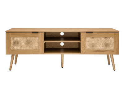 TV-Möbel aus hellem Holz, Rattangeflecht und schwarzem Metall L140cm MANILLE