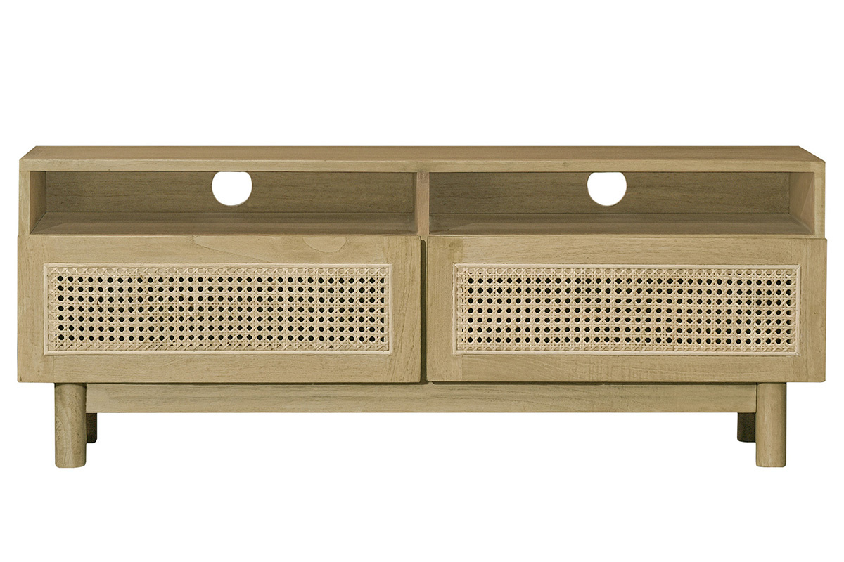 TV-Mbel aus hellem Holz und Rattangeflecht L120 cm GALINA