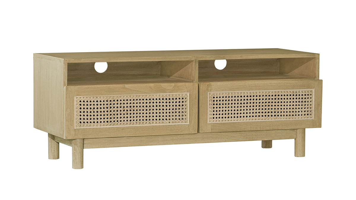 TV-Möbel aus hellem Holz und Rattangeflecht L120 cm GALINA