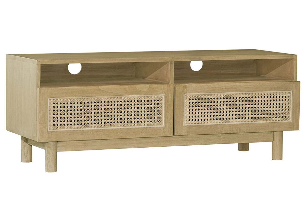 TV-Mbel aus hellem Holz und Rattangeflecht L120 cm GALINA