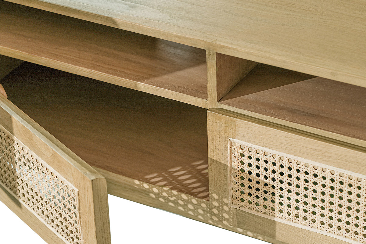TV-Mbel aus hellem Holz und Rattangeflecht L120 cm GALINA