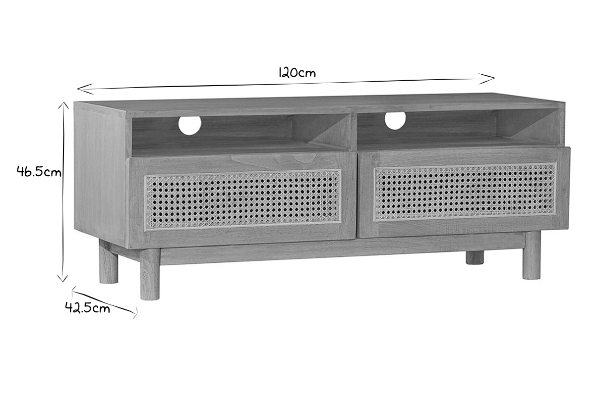 TV-Mbel aus hellem Holz und Rattangeflecht L120 cm GALINA
