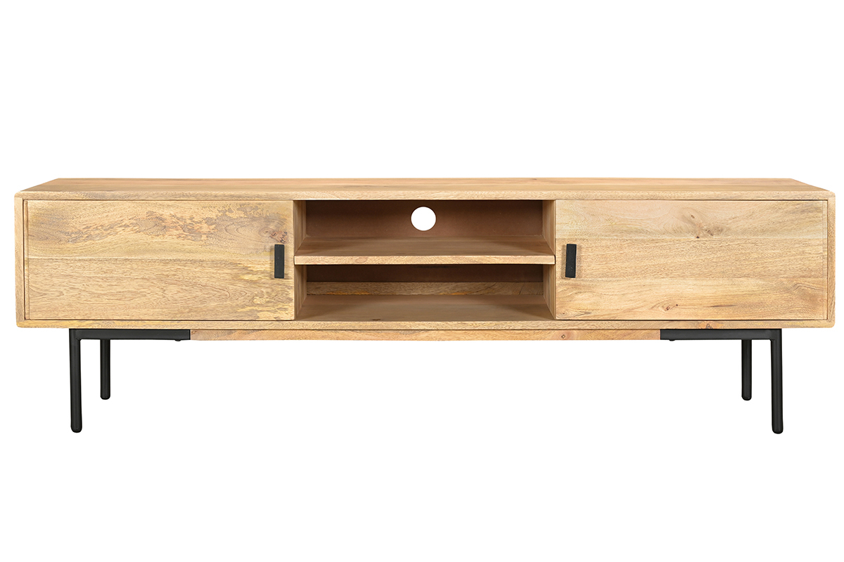 TV-Mbel aus hellem massivem Mangoholz und schwarzem Metall B165 cm JUDE