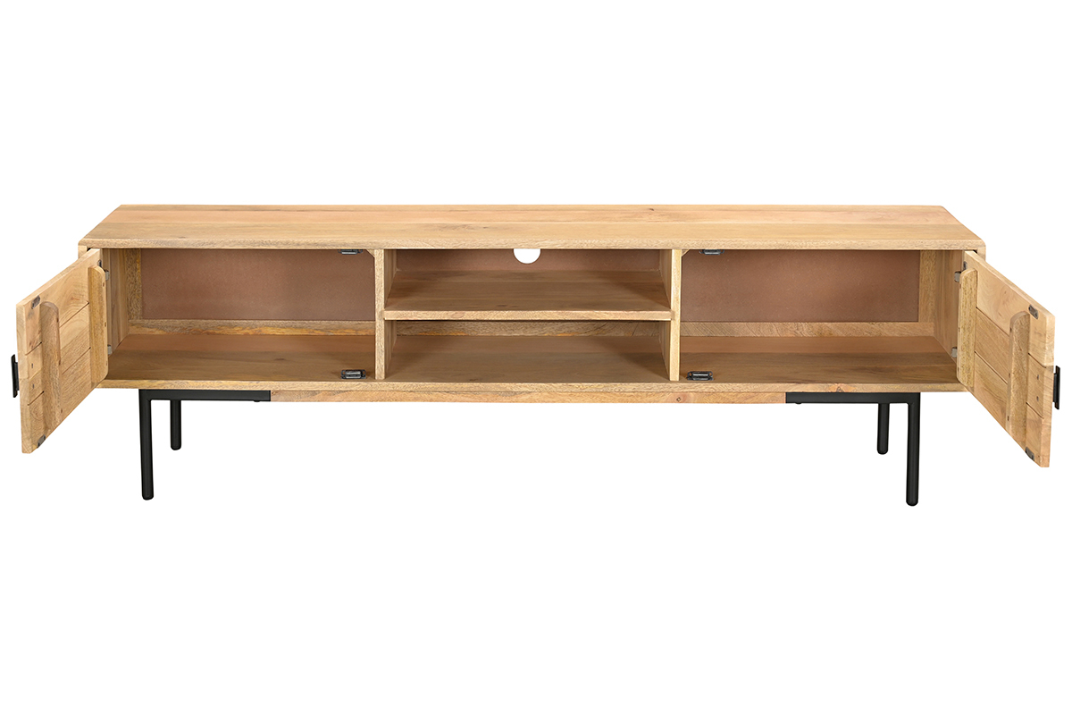 TV-Mbel aus hellem massivem Mangoholz und schwarzem Metall B165 cm JUDE