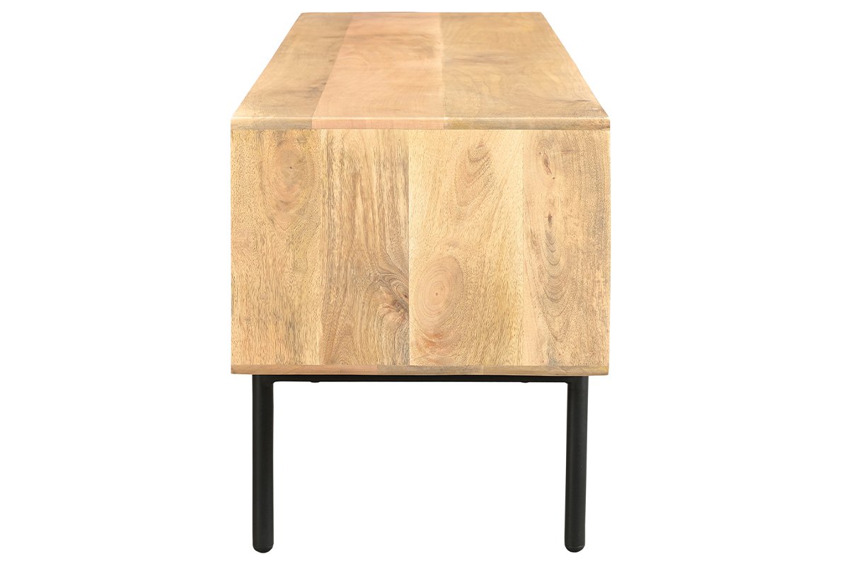 TV-Mbel aus hellem massivem Mangoholz und schwarzem Metall B165 cm JUDE