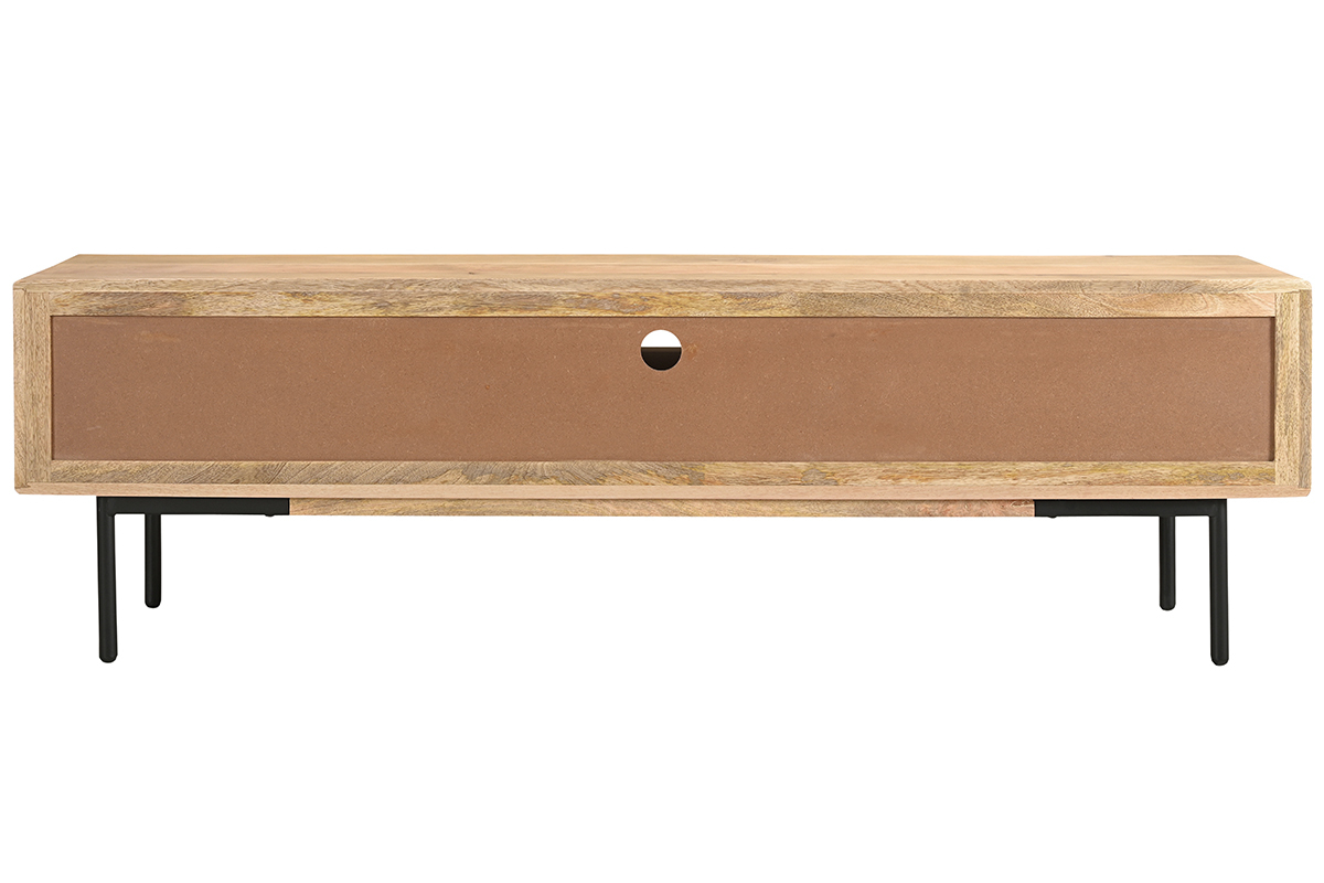 TV-Mbel aus hellem massivem Mangoholz und schwarzem Metall B165 cm JUDE