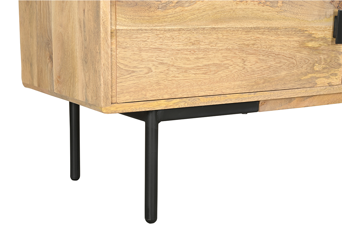 TV-Mbel aus hellem massivem Mangoholz und schwarzem Metall B165 cm JUDE