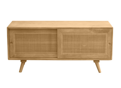 TV-Möbel aus massivem Mangoholz und Rattan-Rohrgeflecht B110 cm ACANGE