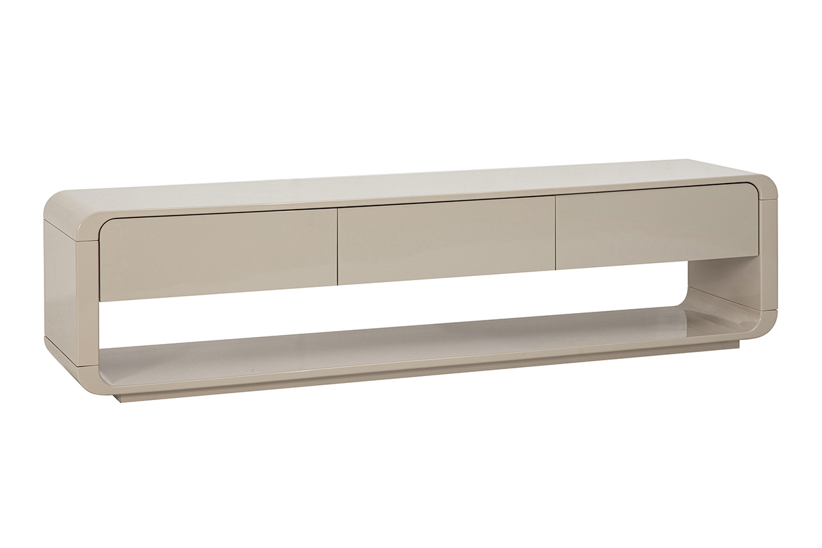 Beiges gl�nzendes TV-M�bel, 3 Schubladen, Ansicht von 3/4.