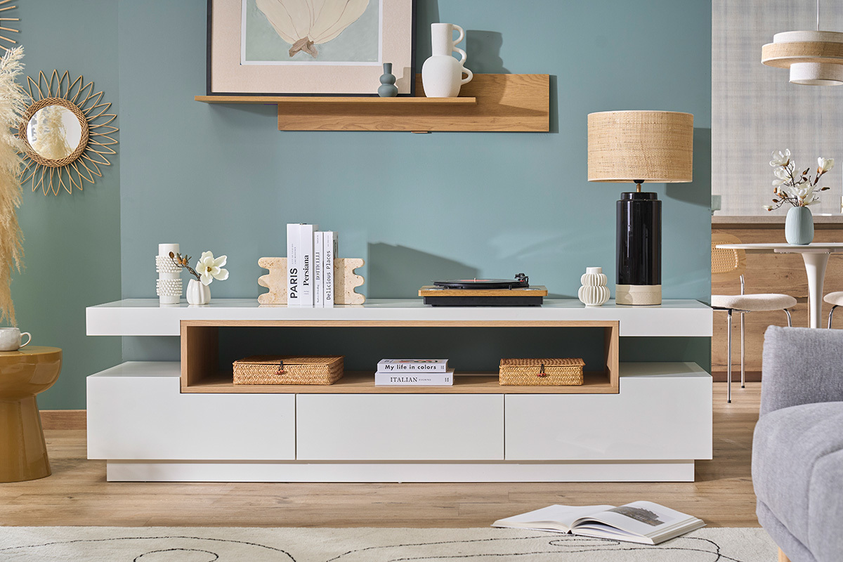 TV-M�bel Design wei� und Holz L200 cm LIVO
