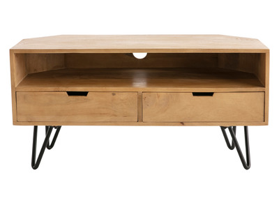 TV-Möbel Eckelement aus Mangoholz und schwarzem Metall VIBES