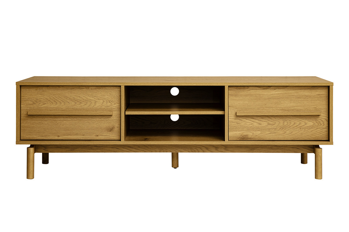 TV-M�bel aus Eichenholz, L160 cm, mit zwei geschlossenen F�chern und offenen Nischen, Vorderansicht