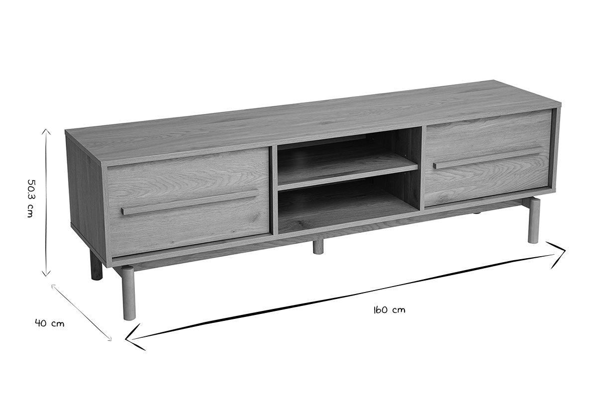 Abmessungen des TV-M�bels YSEULT: B160 cm, H50,3 cm, T40 cm in Schwarz und Wei�.