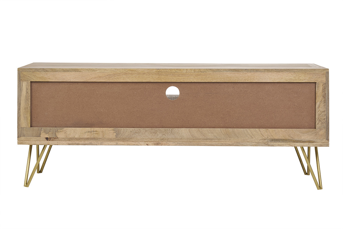 TV-Mbel graviert aus Mangoholz und Metall LINIUM