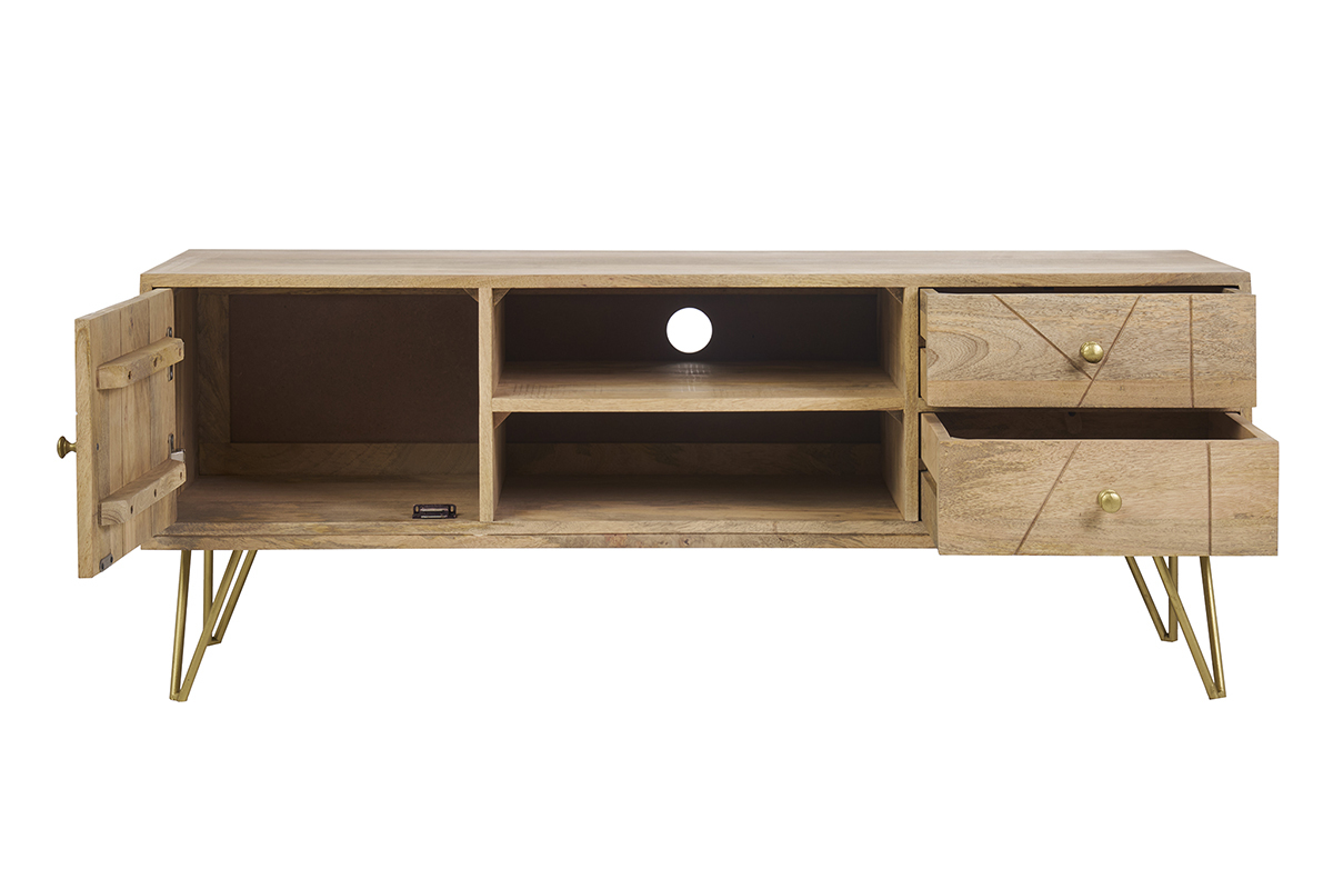 TV-Mbel graviert aus Mangoholz und Metall LINIUM