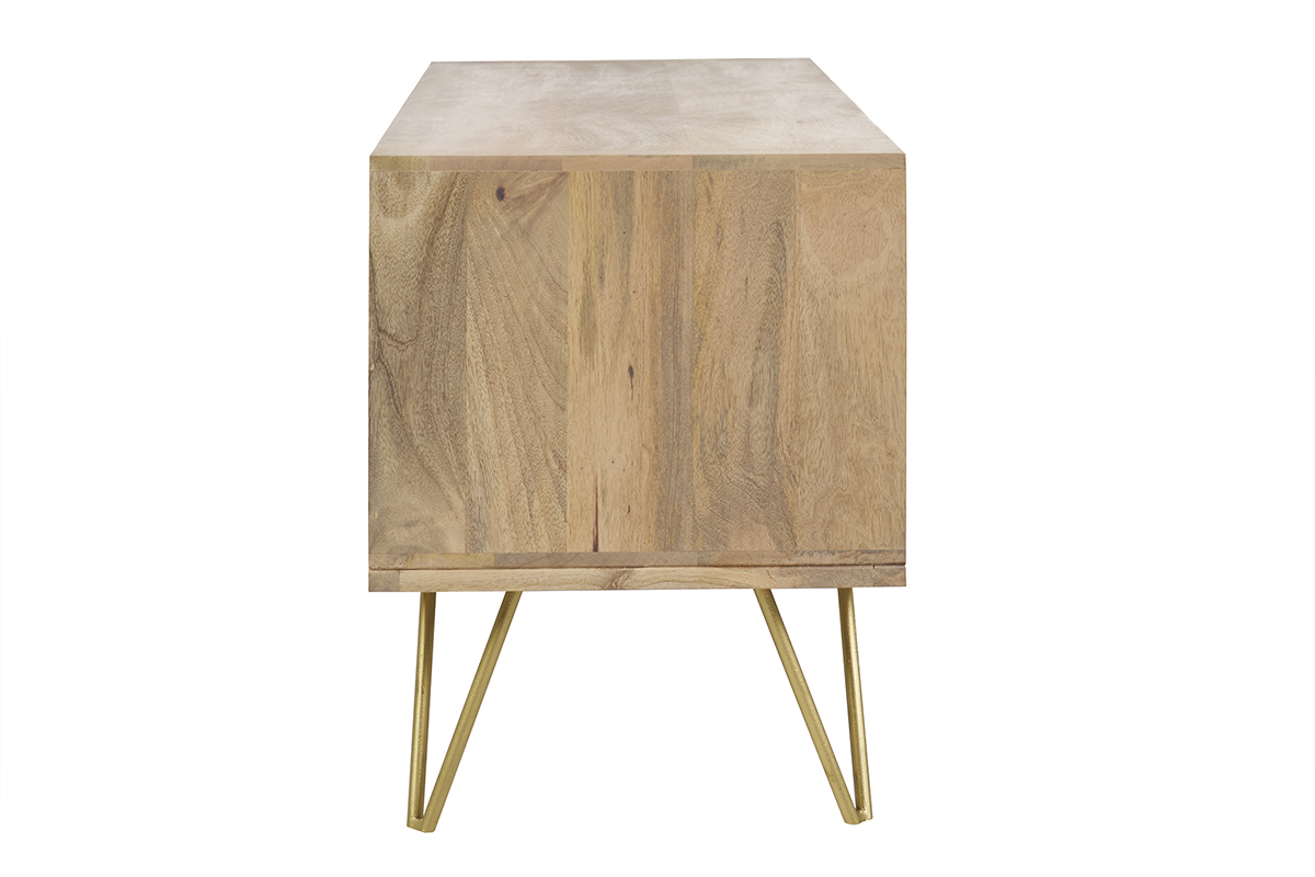 TV-Mbel graviert aus Mangoholz und Metall LINIUM