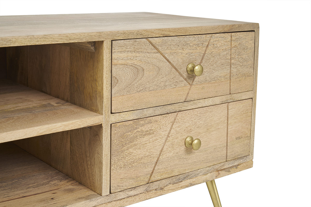 TV-Mbel graviert aus Mangoholz und Metall LINIUM