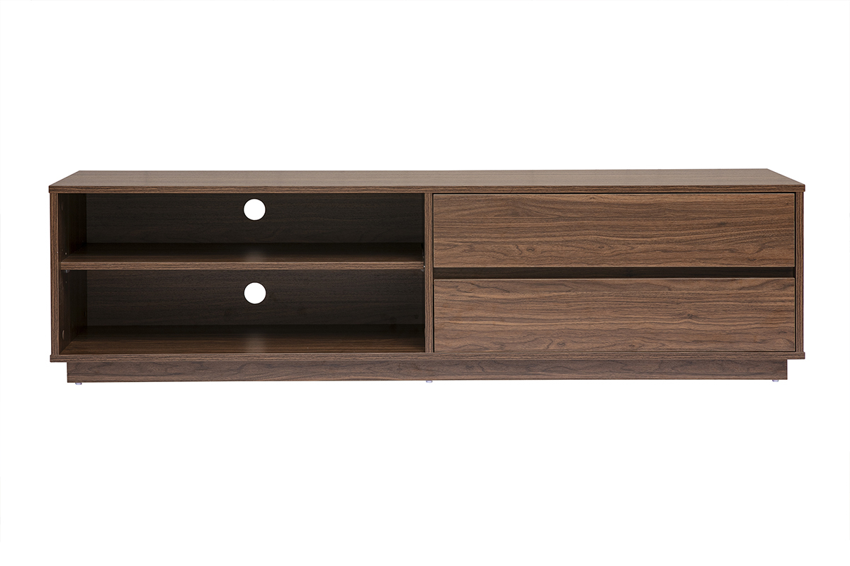 Dunkles Walnussholz-TV-M�bel, 2 Schubladen und 2 F�cher, Frontansicht.