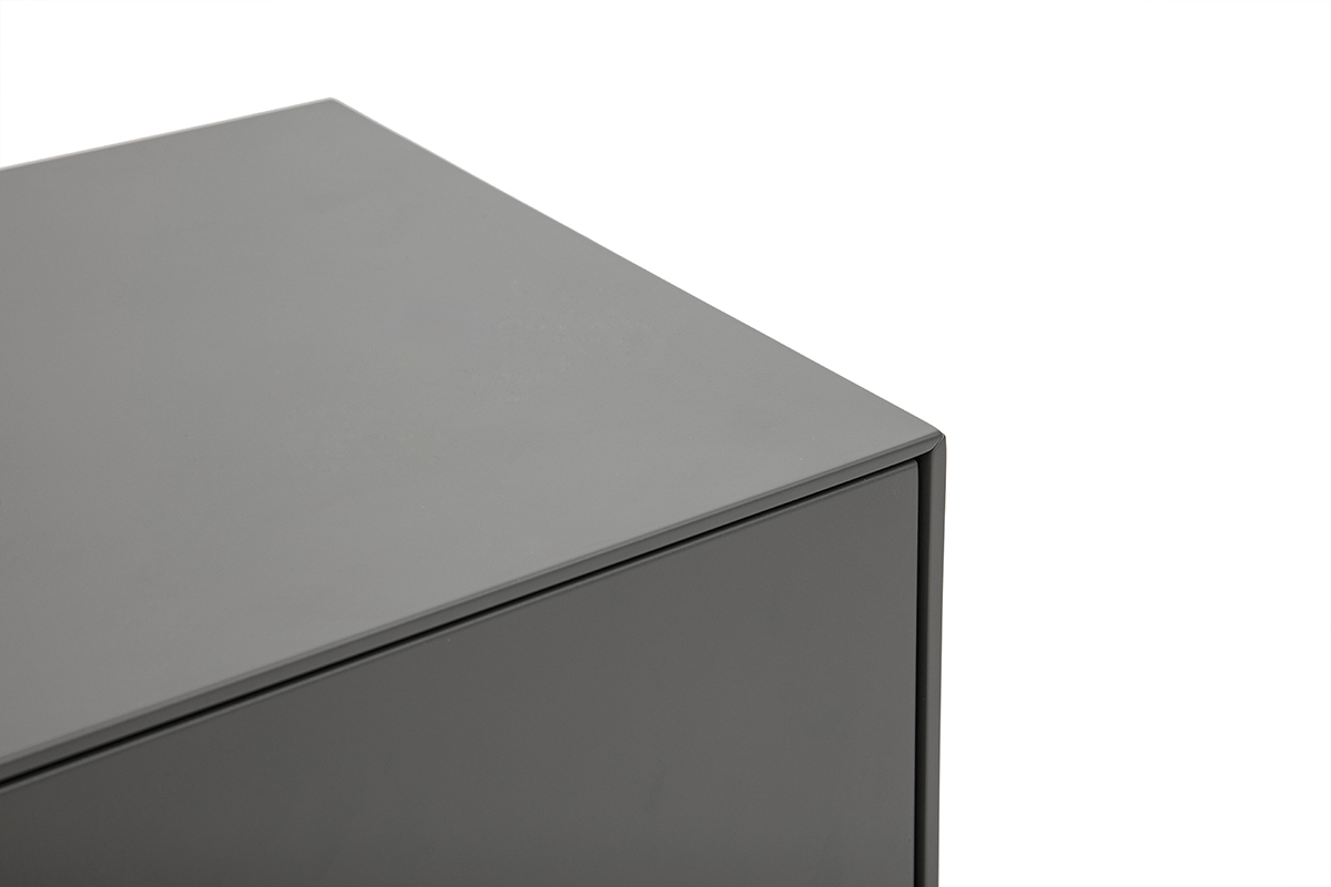 Nahaufnahme einer gl�nzenden grauen Oberfl�che eines Fernsehm�bels, vergr��erte Ansicht.