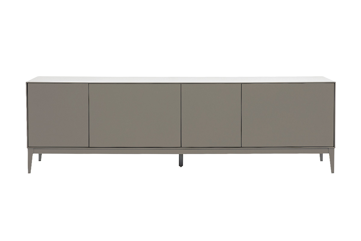 Design-TV-M�bel in mattem Grau-Lack mit Stauraum, Vorderansicht, Ma�e L180 cm.