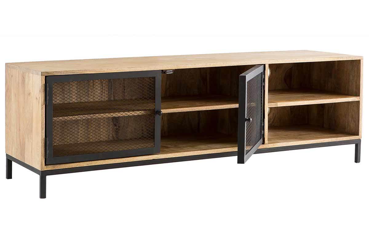 TV-Mbel industrieller Stil Mangoholz und Metall perforiert RACK