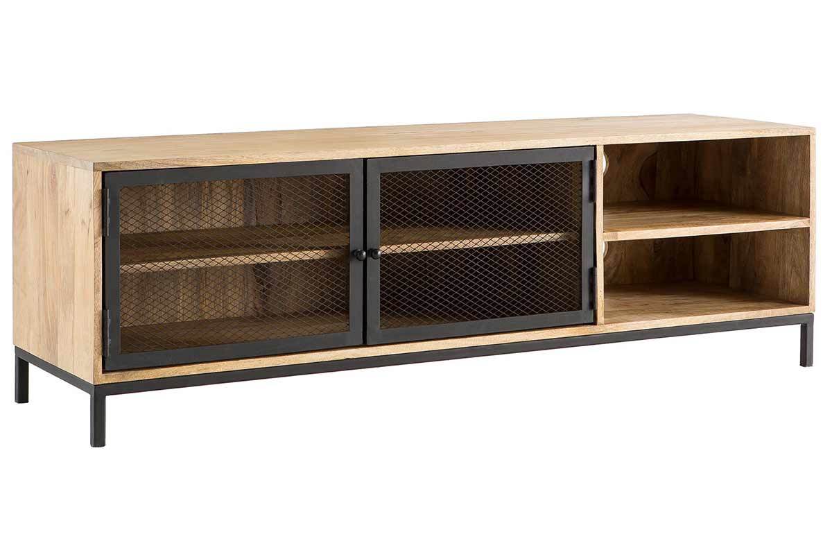 TV-Mbel industrieller Stil Mangoholz und Metall perforiert RACK