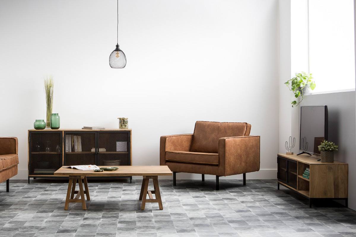 TV-Mbel industrieller Stil Mangoholz und Metall perforiert RACK