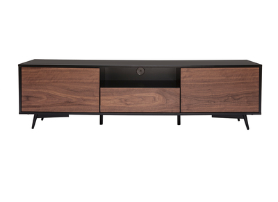 TV-Möbel mattschwarz Walnussfurnier mit 2 Türen und 1 Schublade B160 cm MERMOZ