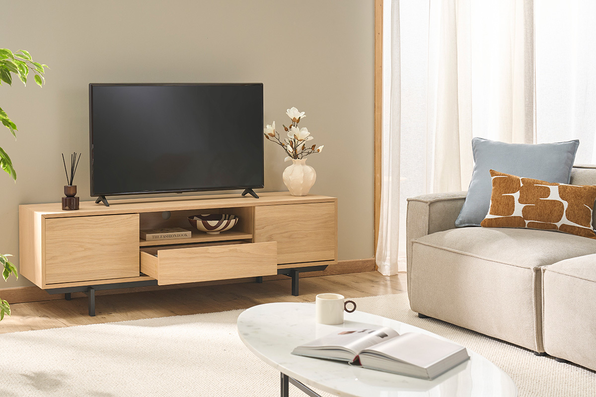 TV-M�bel mit Eichenholz-Finish und offener Nische L160 cm MANNY