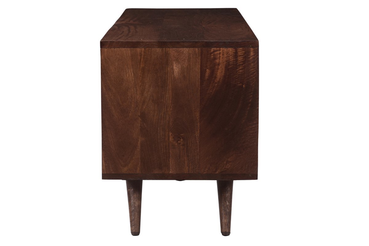 TV-Mbel mit gravierter Tr und Schublade aus massivem Mangoholz L120 cm REKHA