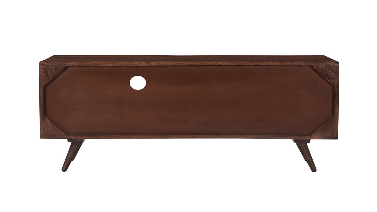 TV-Möbel mit gravierter Tür und Schublade aus massivem Mangoholz L120 cm REKHA