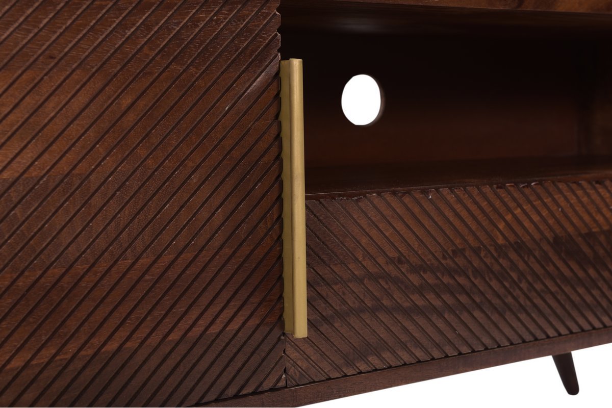 TV-Mbel mit gravierter Tr und Schublade aus massivem Mangoholz L120 cm REKHA
