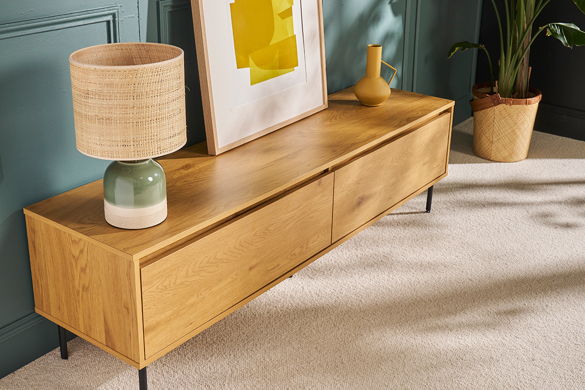TV-Mbel mit hellem Holzfinish in Eiche 2 Schubladen L160 cm ARAGON