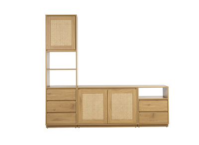 TV-M&ouml;bel mit heller Eichenholz-Finish und Rattangeflecht L196 cm SEVILLE