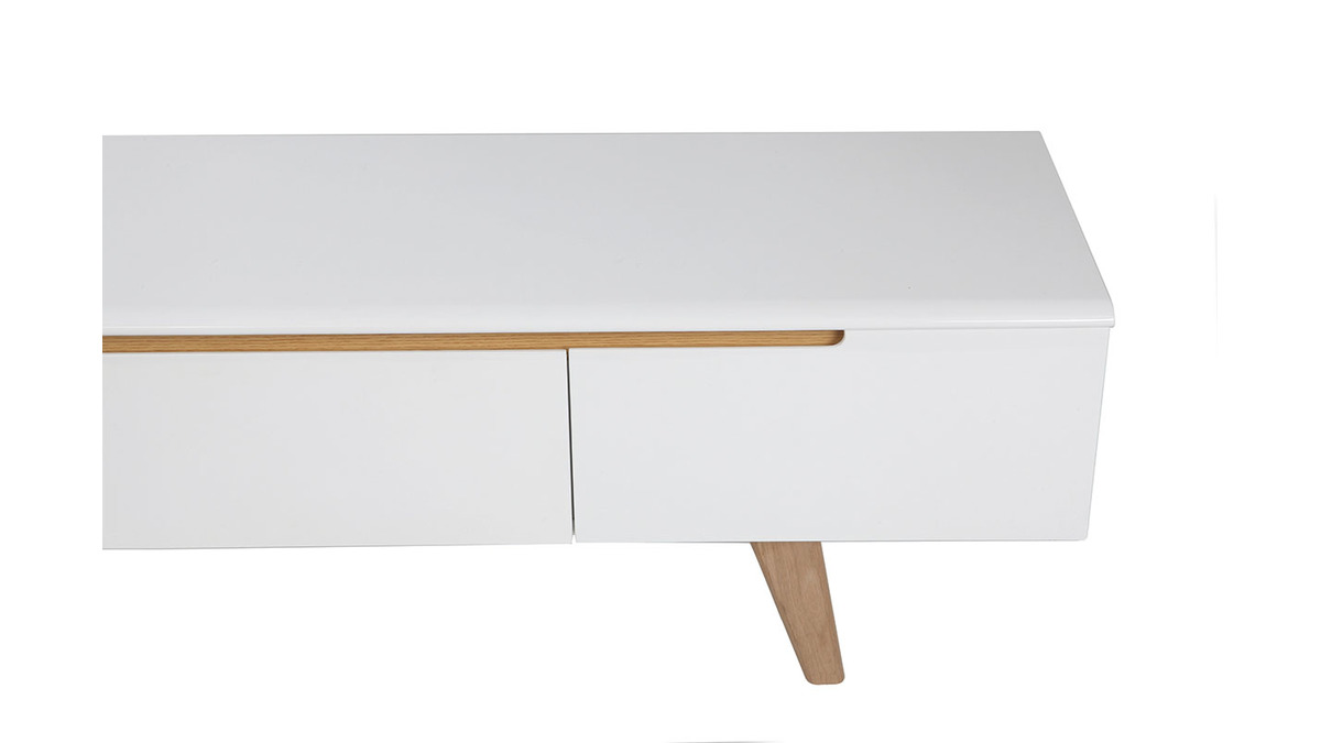 TV-Möbel Skandinavienstil Weiß glänzend und Esche 180 cm MELKA