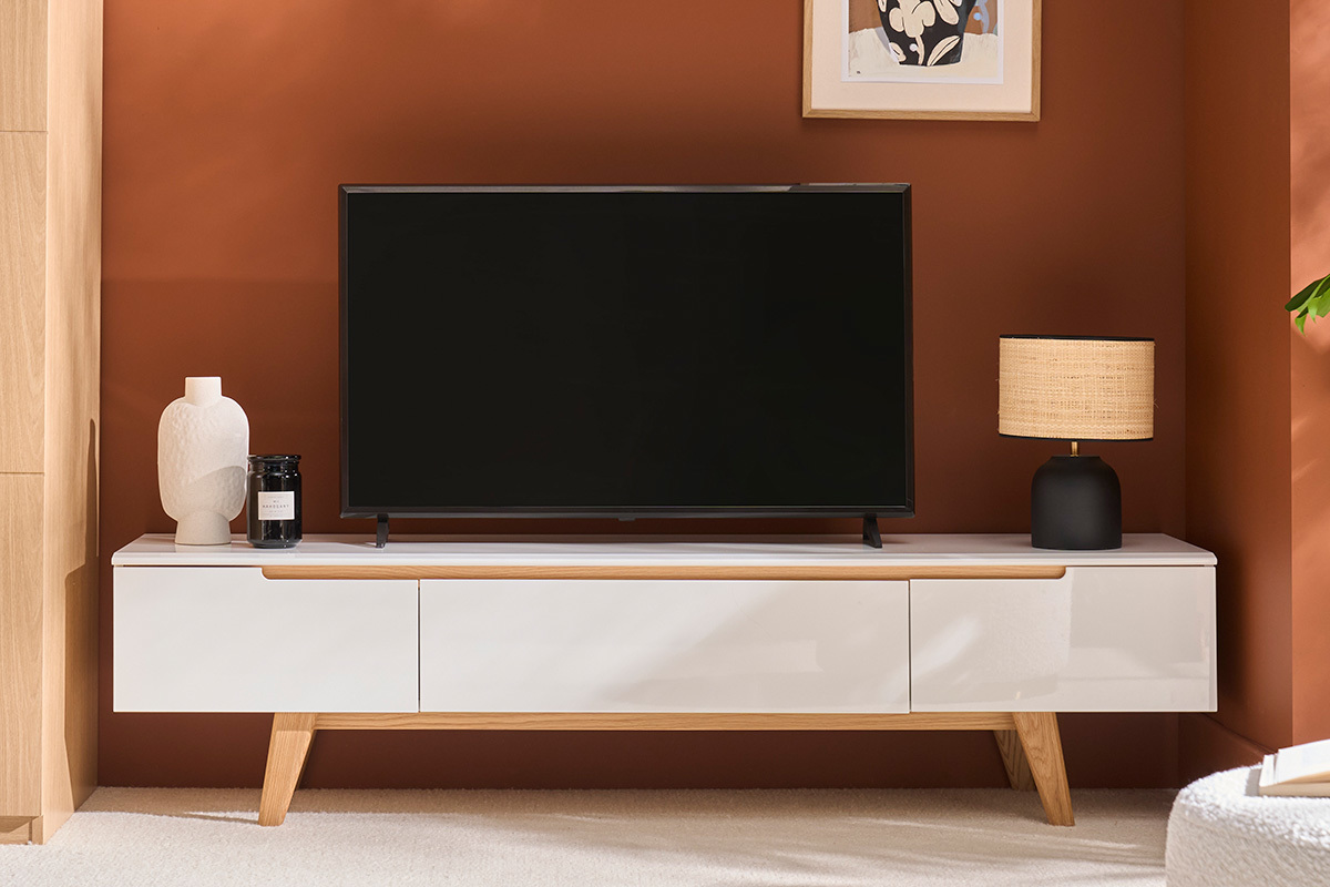 TV-Mbel Skandinavienstil Wei glnzend und Esche 180 cm MELKA