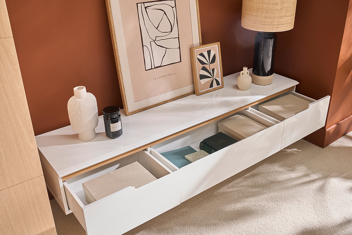 TV-Mbel Skandinavienstil Wei glnzend und Esche 180 cm MELKA