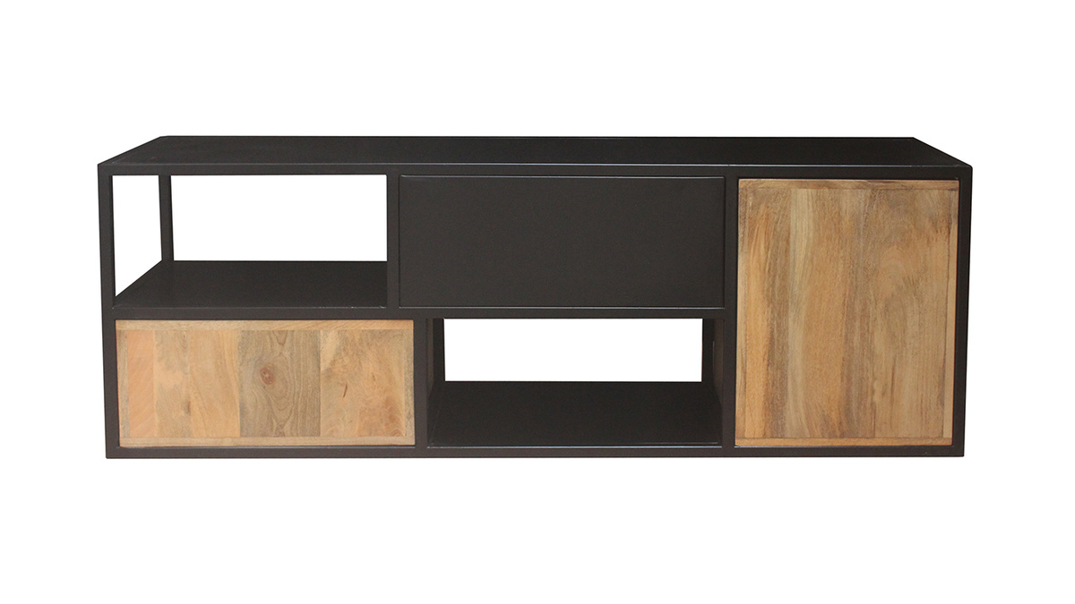 TV Möbelstück JAIPUR aus massivem Mangoholz und schwarzem Metall