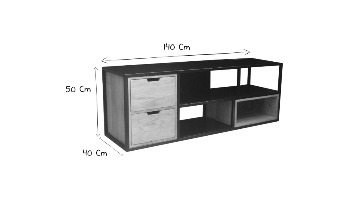 TV Mbelstck JAIPUR aus massivem Mangoholz und schwarzem Metall