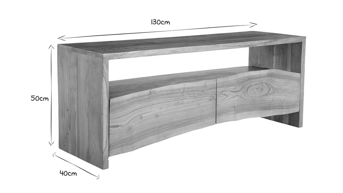 TV-Schrank aus massivem Akazienholz und Schubladen B 130 cm BOHEMIAN