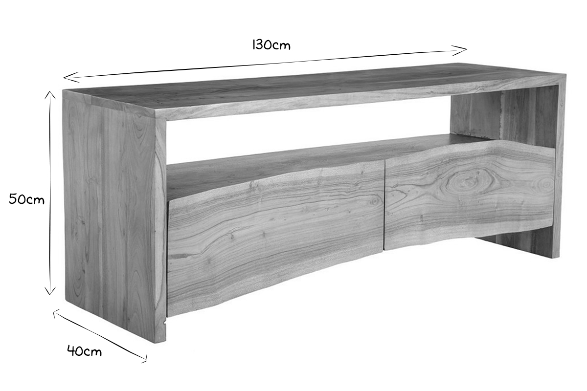 TV-Schrank aus massivem Akazienholz und Schubladen B 130 cm BOHEMIAN