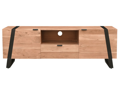 TV-Schrank aus massivem Akazienholz und schwarzem Metall B 150 cm ALVARO
