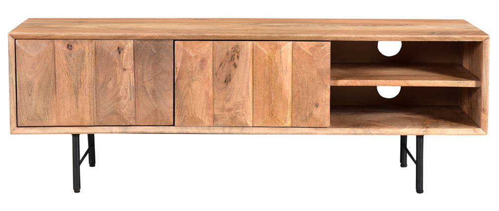 TV-Schrank aus massivem Mangoholz mit erhöhten Türen L120 cm AGRA - Miliboo